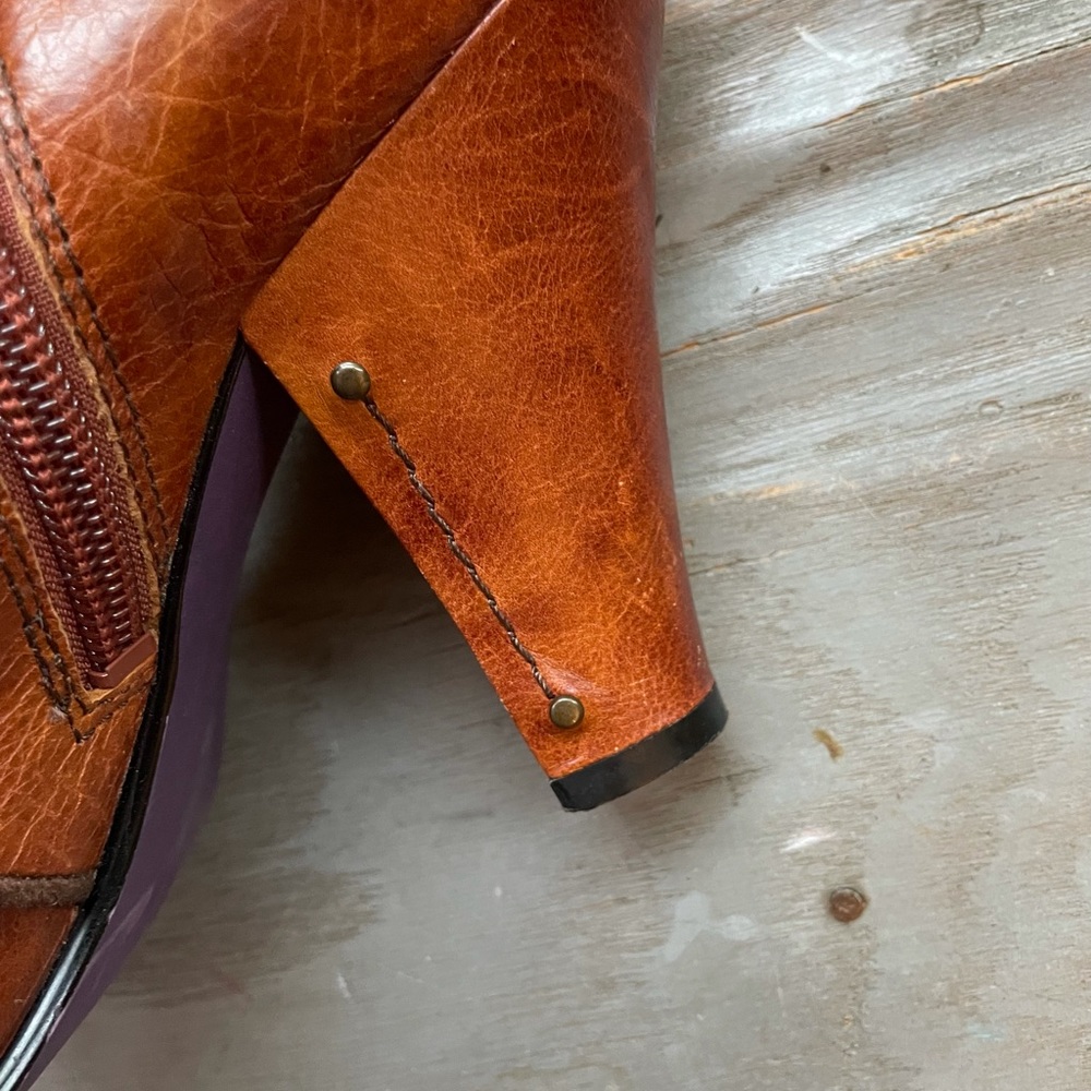 Women's Tan Leather Ankle Booties with Decorative Straps - Picture 4 of 8